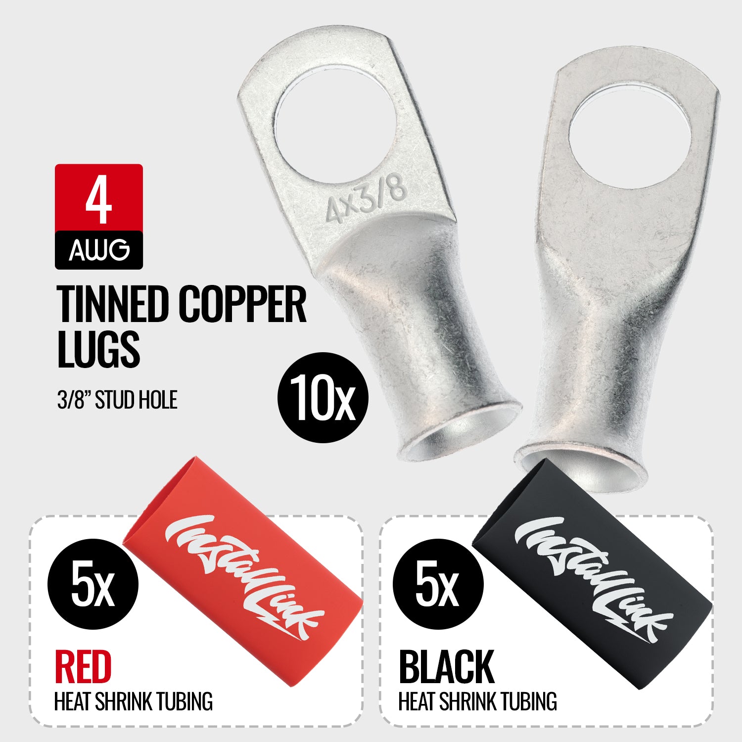 4 Gauge Tinned Copper Lugs (3/8") with Heat Shrink, 10-Pack image 1