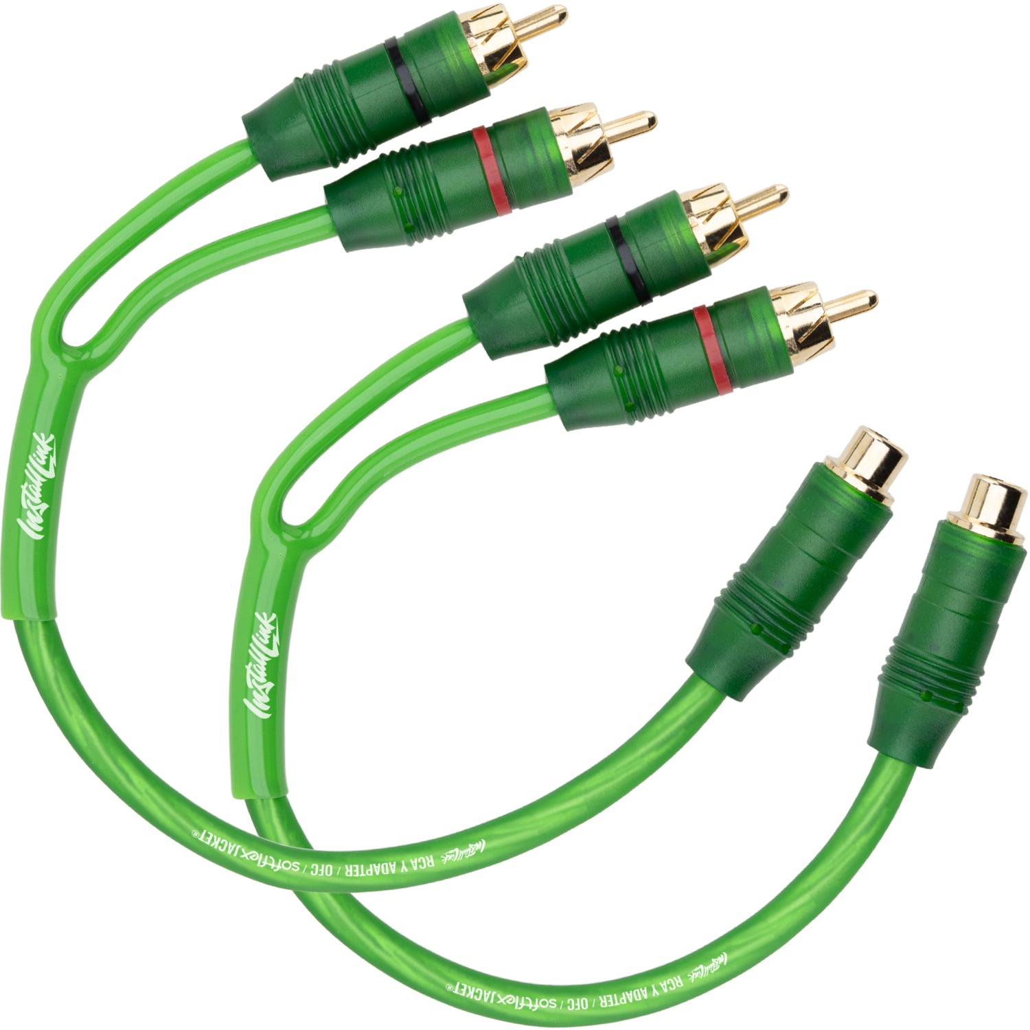 RCA Audio Cable for Subwoofer or Stereo Cable, Y Adapter 1-Female to 2-Male Splitter, Green, 2pk