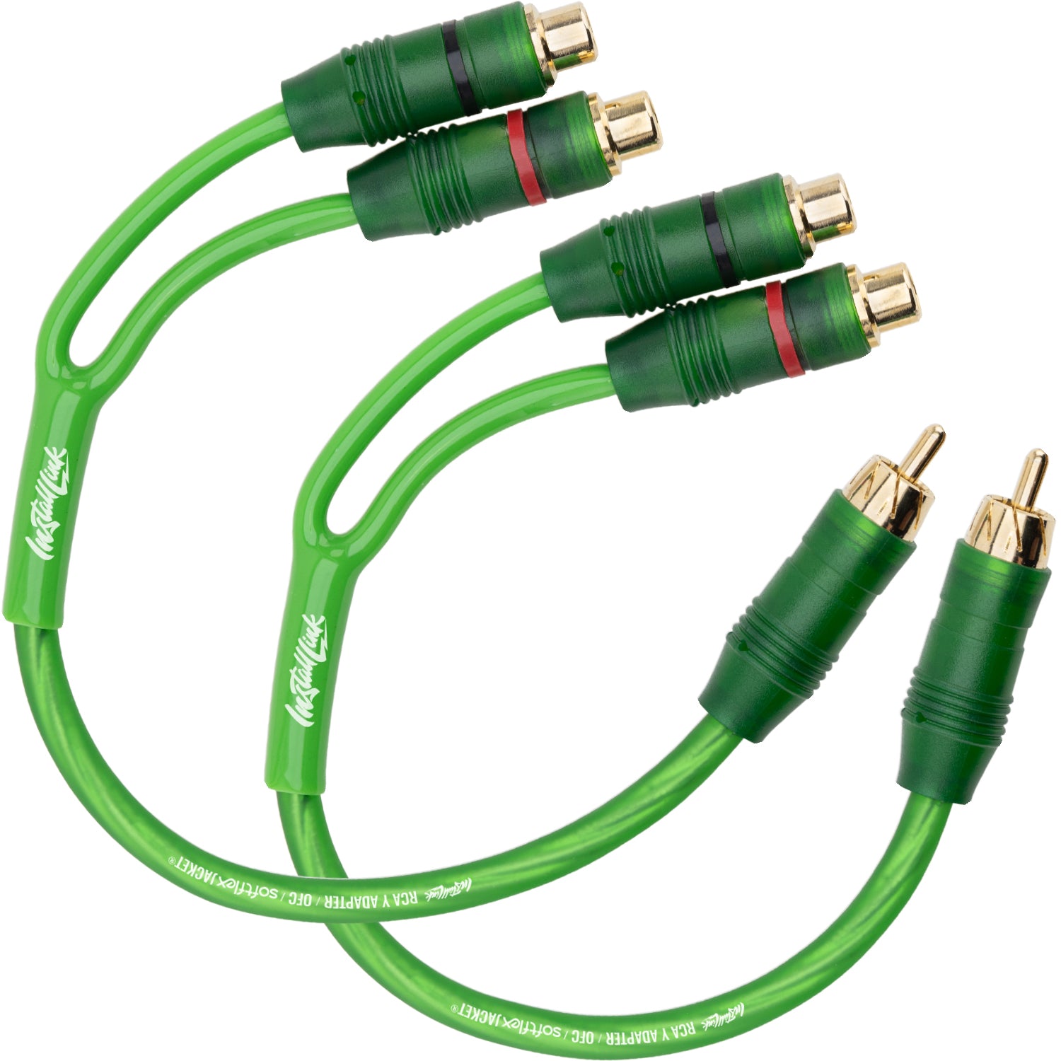 RCA Audio Cable for Subwoofer or Stereo Cable, Y Adapter 1-Male to 2-Female Splitter, Green, 2pk