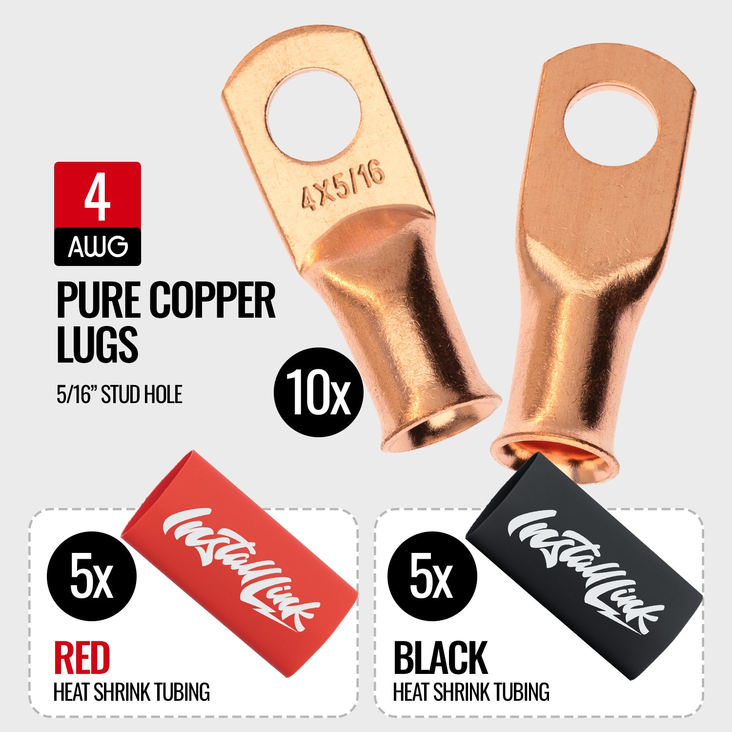 4 Gauge Copper Lugs (5/16") with Heat Shrink, 10-Pack image 1
